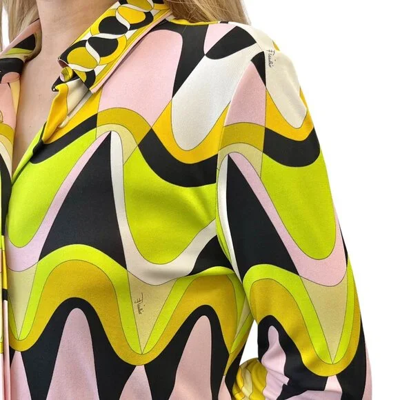 EMILIO PUCCI Vintage Logo Multicolor Shirt Pants Set #38 Button Zip [106008] - Picture 3 of 16